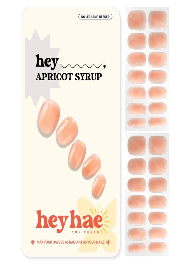 Heyhae Semi Cured Gel Nail Strips | No LED Lamp Needed | Summer, Solid, Orange | Easy Apply & Remove, Salon Quality | Includes 28 Strips, 1 Prep Pads, Nail File & Wooden stick - Hey, Apricot Syrup - Image 1